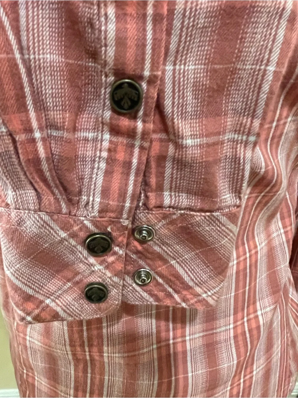 Ariat REAL Terracotta Plaid Thunderbird Western Snap Shirt L - Picture 6 of 10